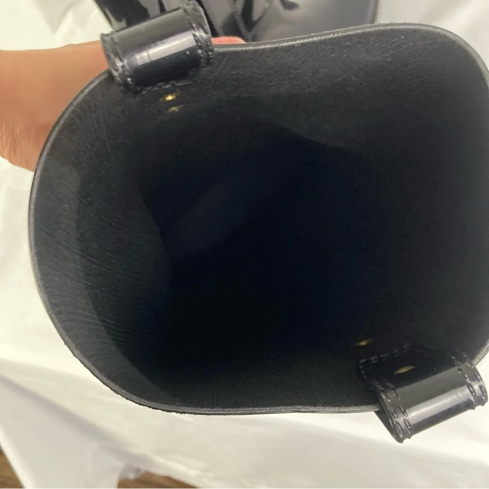 Coach Tasha Signature Gold Buckle Rain Boots Size 7 Patent Black Tall EUC - Picture 11 of 12